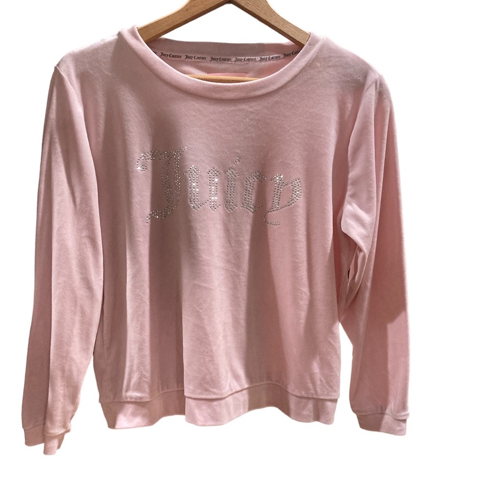 Juicy Couture Soft Pink Velour Sleepwear Top w/ Sparkly Bejeweled “Juicy” Large